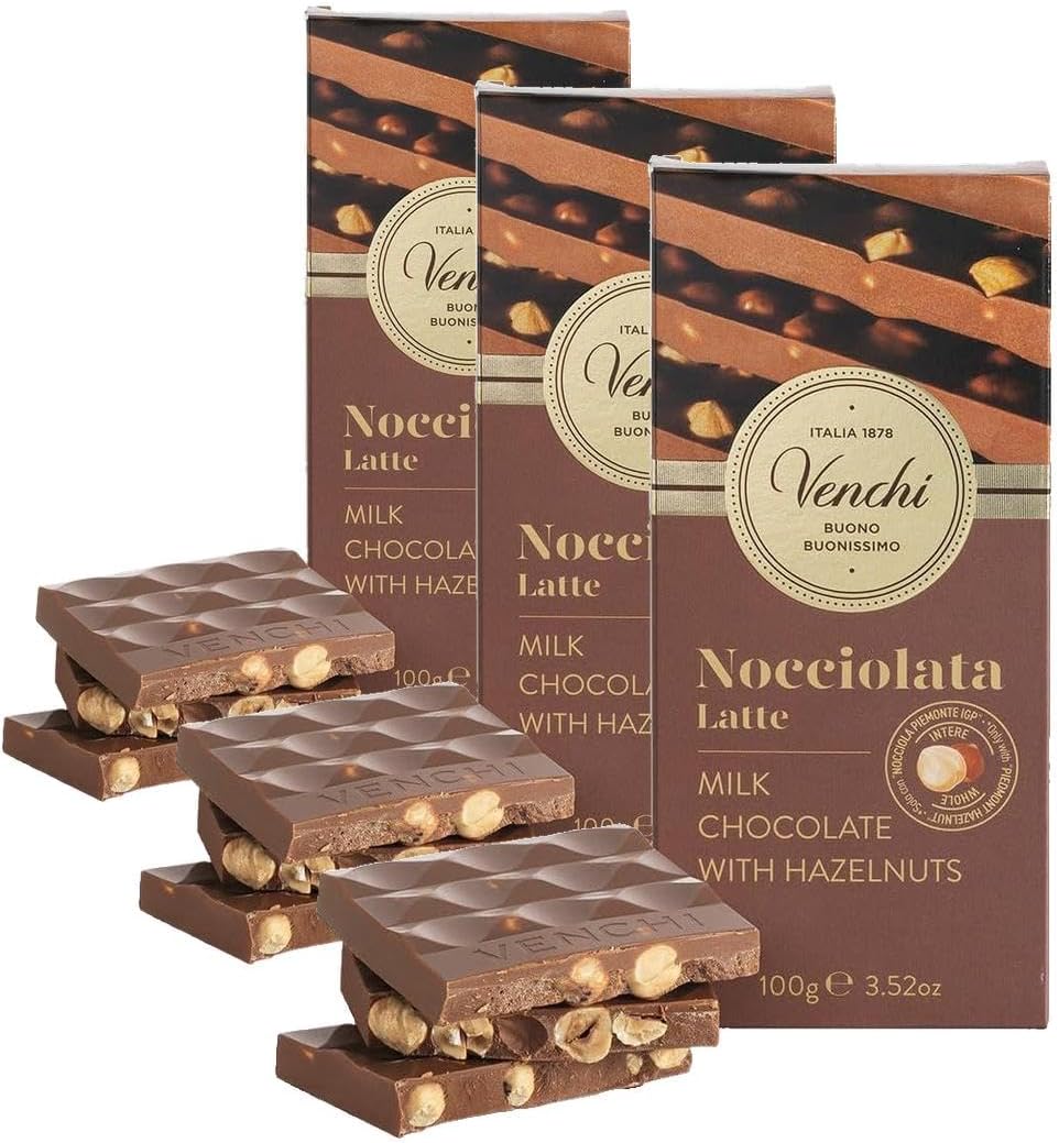 Venchi Nocciolata Milk Chocolate Hazelnut Bar 3.52oz (Pack of 3)