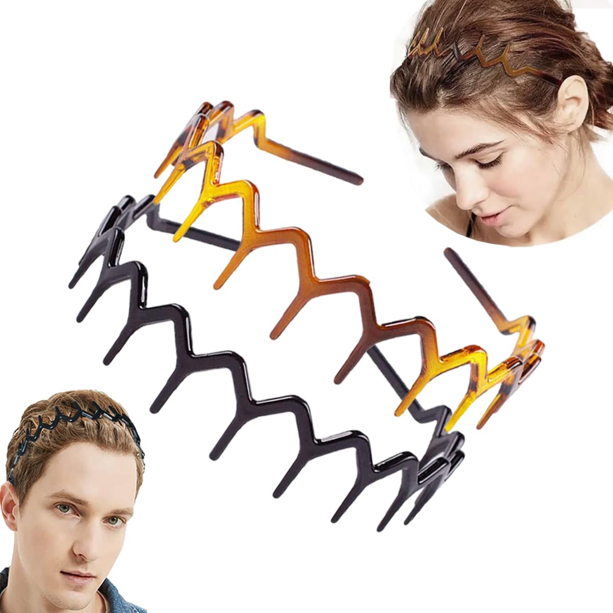 Fashion Wide Zig Zag Headbands for Women and Men - Plastic Wavy Hair Band with Teeth Comb - Classic 90s Hair Accessories for Face Washing Skin Care Makeup Hair Holder Everyday Use
