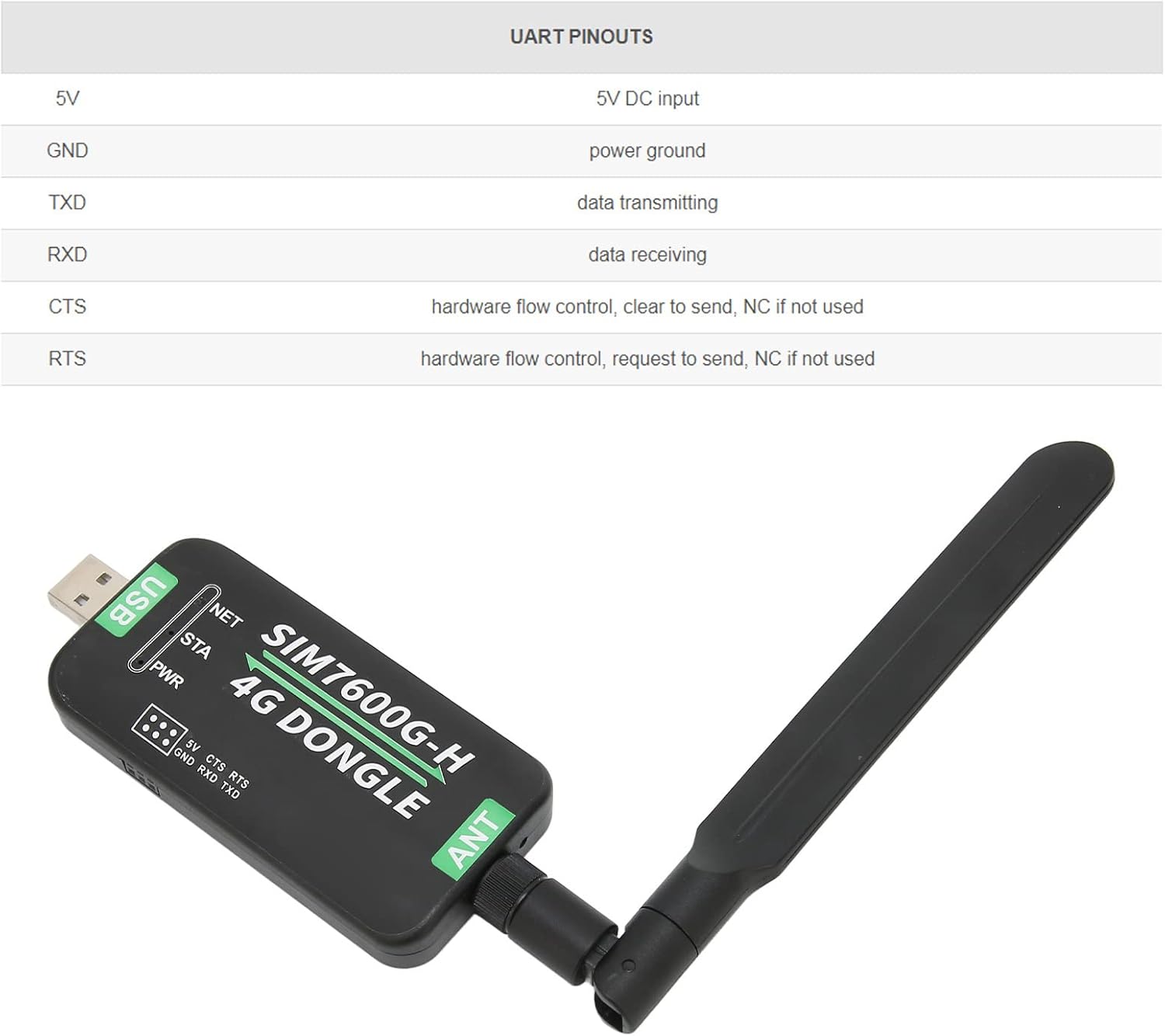 SIM7600G-H 4G LTE USB Dongle, 4G DONGLE Module USB UART Communication Support 2G 3G 4G 50Mbps Uplink 150Mbps Downlink, with Rotatable Antenna