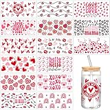 Jetec 15 Sheets Valentine‘s Day UV Dtf Cup Wrap Transfer Sticker Glass Stickers for Cups Waterproof Rub on Transfers Mug Decals for Crafting DIY