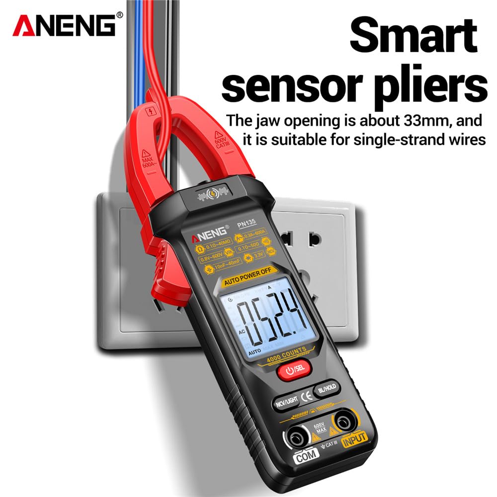 PN135 Display digitale Pinza amperometrica intelligente Tester multimetro Resistenza alla tensione CA/CC Strumenti professionali per elettricisti senza contatto e linea combinata con scatola - Rosso