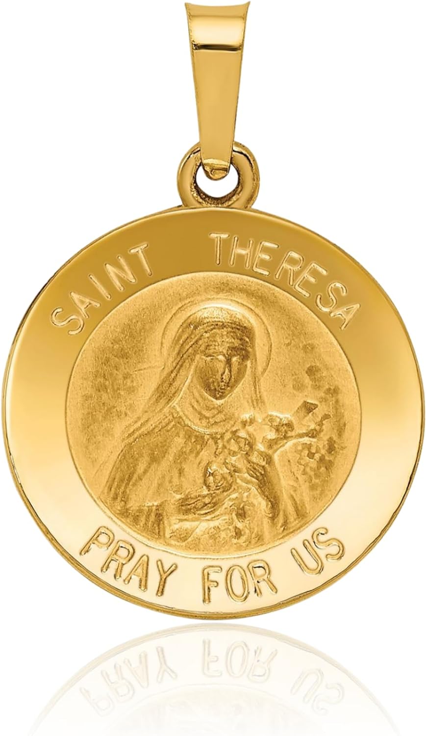 IceCarats 14K Yellow Gold Small Saint Theresa Medal Pendant Necklace 18mm 3/4 inch Lightweight, Polished, Engravable, Matte for her