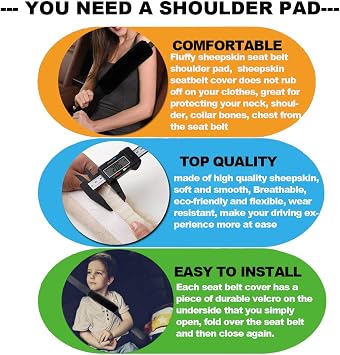 2Pcs Car Soft Plush Seat Belt Shoulder Pad Strap Cover Protector Comfortable Driving (Black)