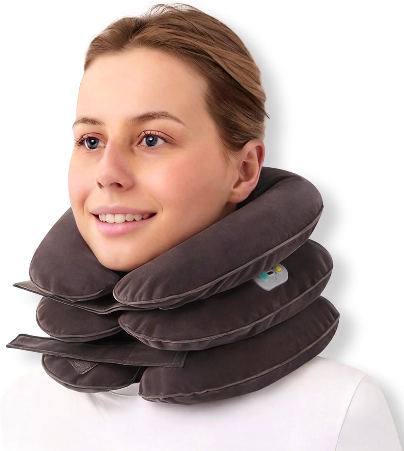 S Electric Pump Cervical Neck Traction Device for Neck Pain Relief, One-Click-to-Inflate Neck Stretcher Support Brace for Home Use Neck Decompression (Built-in Battery & Motor Powered) Gray