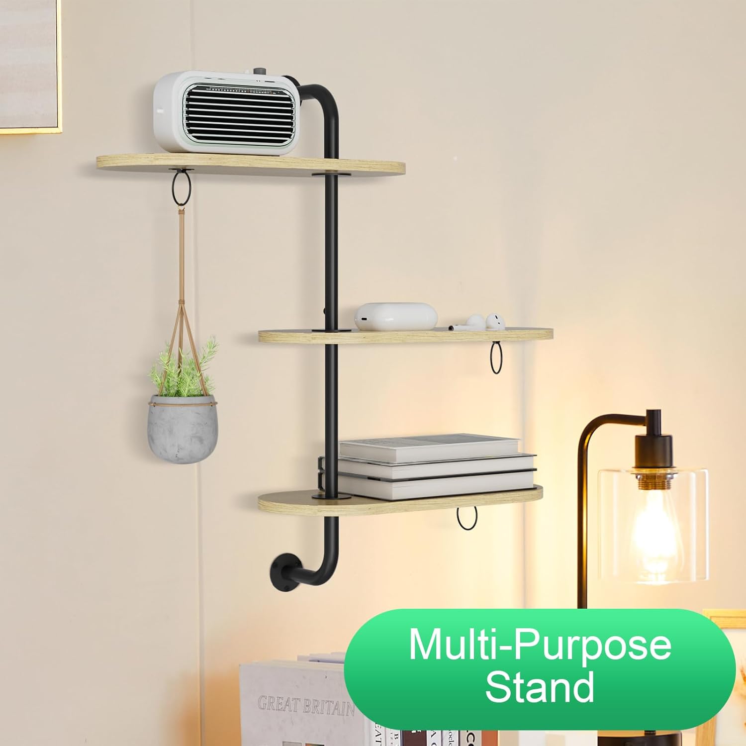 Rotating Window Plant Shelves with 3 Anti-slip Mats, 3 Tier Plant Stand Indoor Outdoor, Wooden Window Plant Shelf with 3 Circle Hook, Hanging Plant Holder for Window, Potted Plants, Flowerpots (Oak Color, 3 Tier)