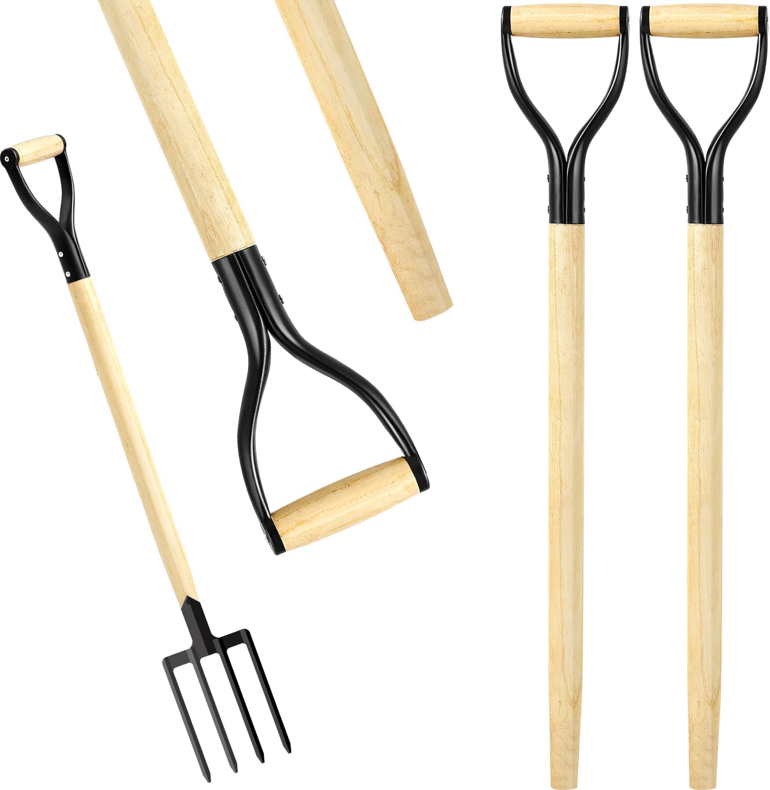 2 Pcs Spading Pitchfork Handle 30 Inch Wooden D Shaped Pitch Fork Handles Replacement Tool for Shovel Scoop Hoe Rake Garden Digging
