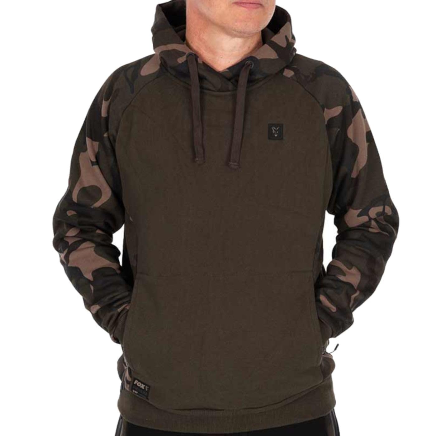 Fox Khaki / Camouflage Khaki/Camo Pullover Premium Hoodie - Fishing Jumper, Jumper For Anglers, Fishing Clothing, Size: M