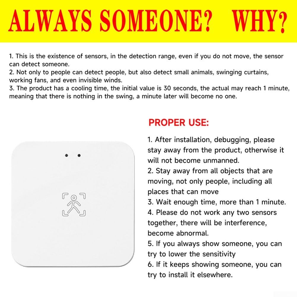 10 sensores inteligentes de presencia humana, detección de movimiento de 10 m con tecnología de onda de mm, para Wi-Fi de 2,4 GHz, sensor de luz 0 – 3000 lux, compatible con aplicación Studvin, para