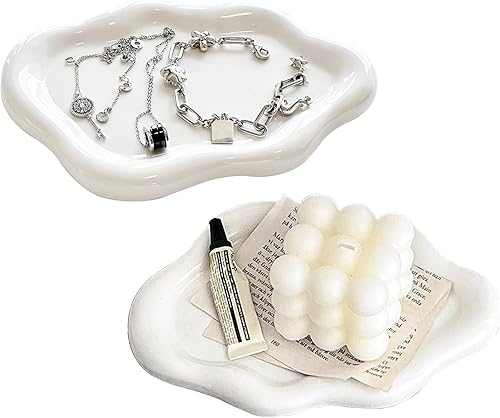 Miniatura 9 de Paquete de 2 bandejas de cerámica para joyas, bandeja decorativa con forma de nube, bandeja de perfume para decoración del hogar, bandeja de velas