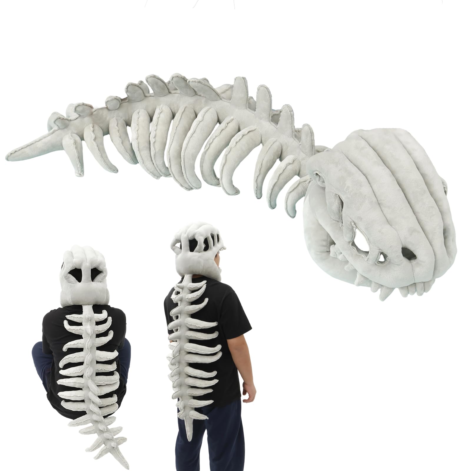 WAMEITF Realistic Dinosaur Skeleton Plush Costume with Spine Extension, Breathable Soft Plush Material, Lightweight Dinosaur Fossil Jumpsuit for Party Dress Up Cosplay Outfit (Adult size)