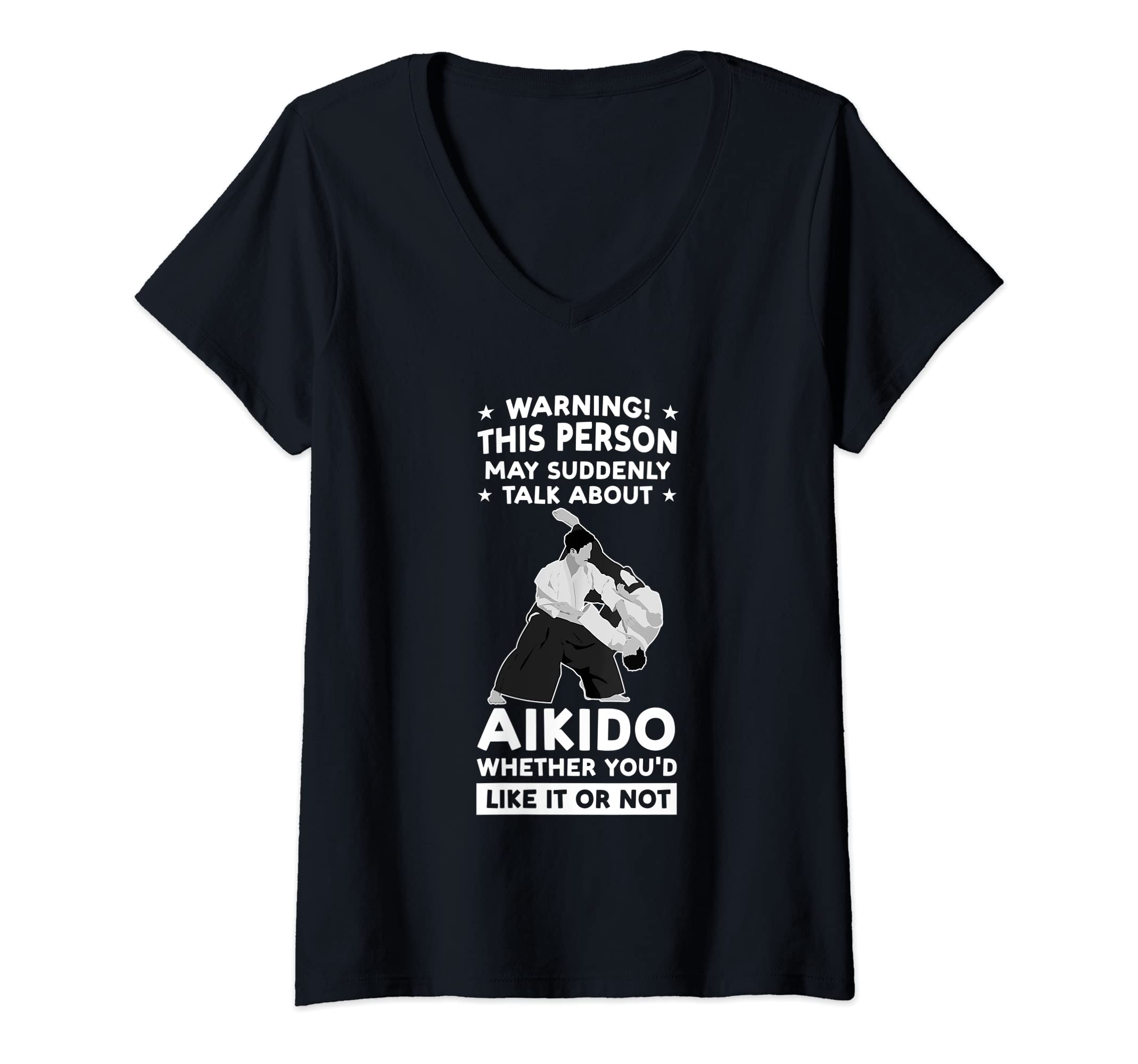 Womens person talk about aikido whether you'do martial arts V-Neck T-Shirt