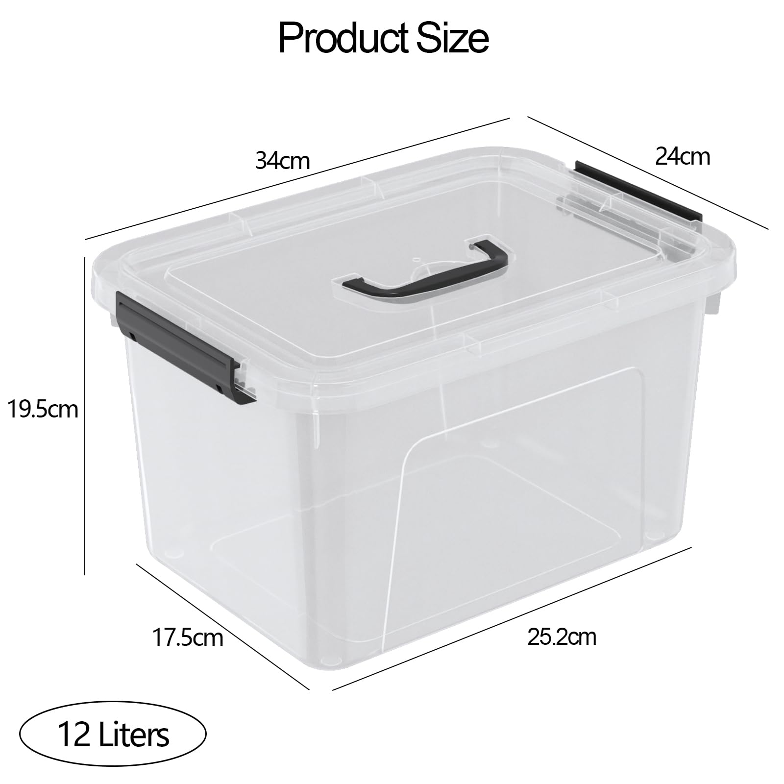 Lot de 6 petites boîtes de rangement en plastique avec couvercle, 12 L