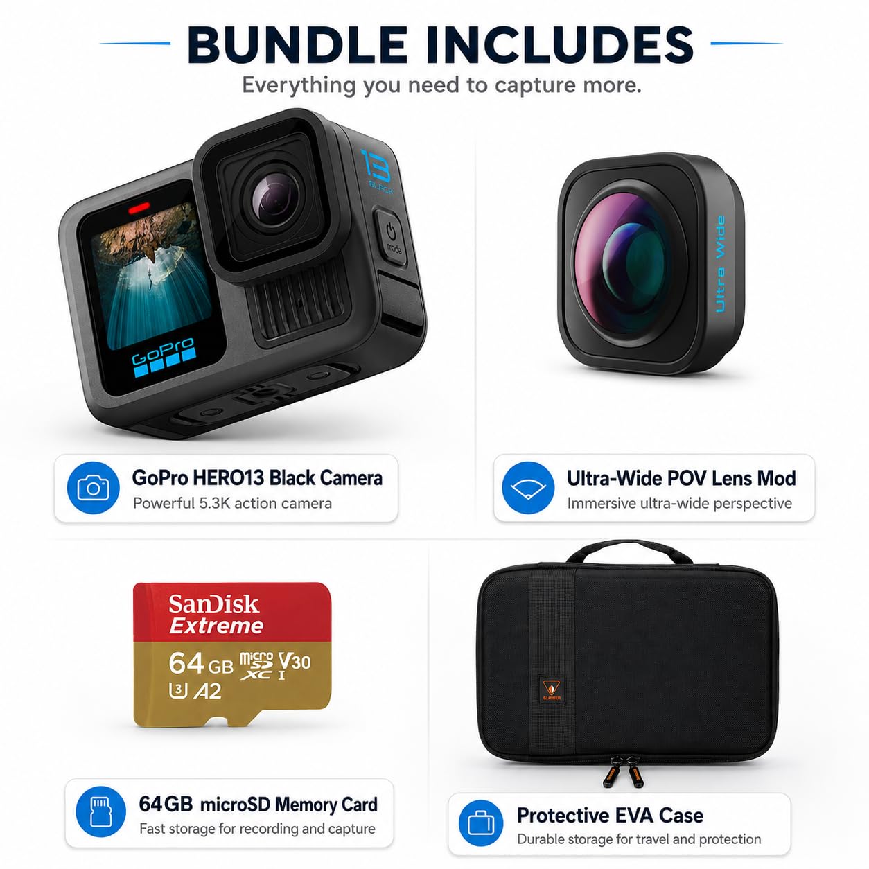Amazon | GoPro HERO13 ブラックカメラ、ウルトラワイドPOVレンズMod 