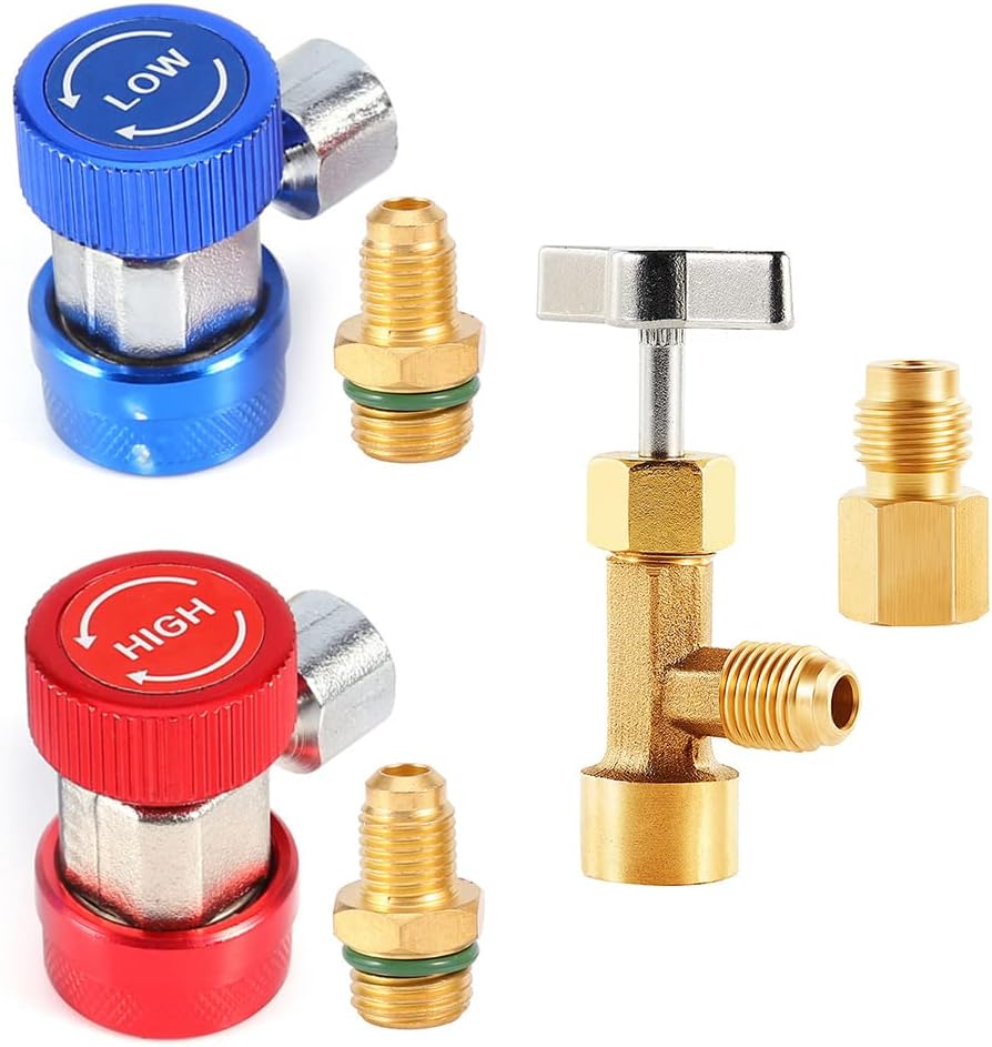 R134a Fittings AC Manifold Gauge Quick Coupler Adapter Kit - High & Low Side, 1/4" SAE, Brass, Lifetime Warranty R134a Adapter Hose - Foto 10