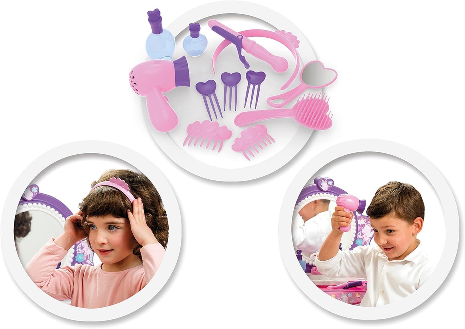 Chicos - Tocador Infantil Top Star Unicornio para Niñas | Juego de Maquillaje Infantil con Espejo y Taburete | Incluye 12 Accesorios, Secador y Diadema | Para Niñas a partir de 3 Años (87398)