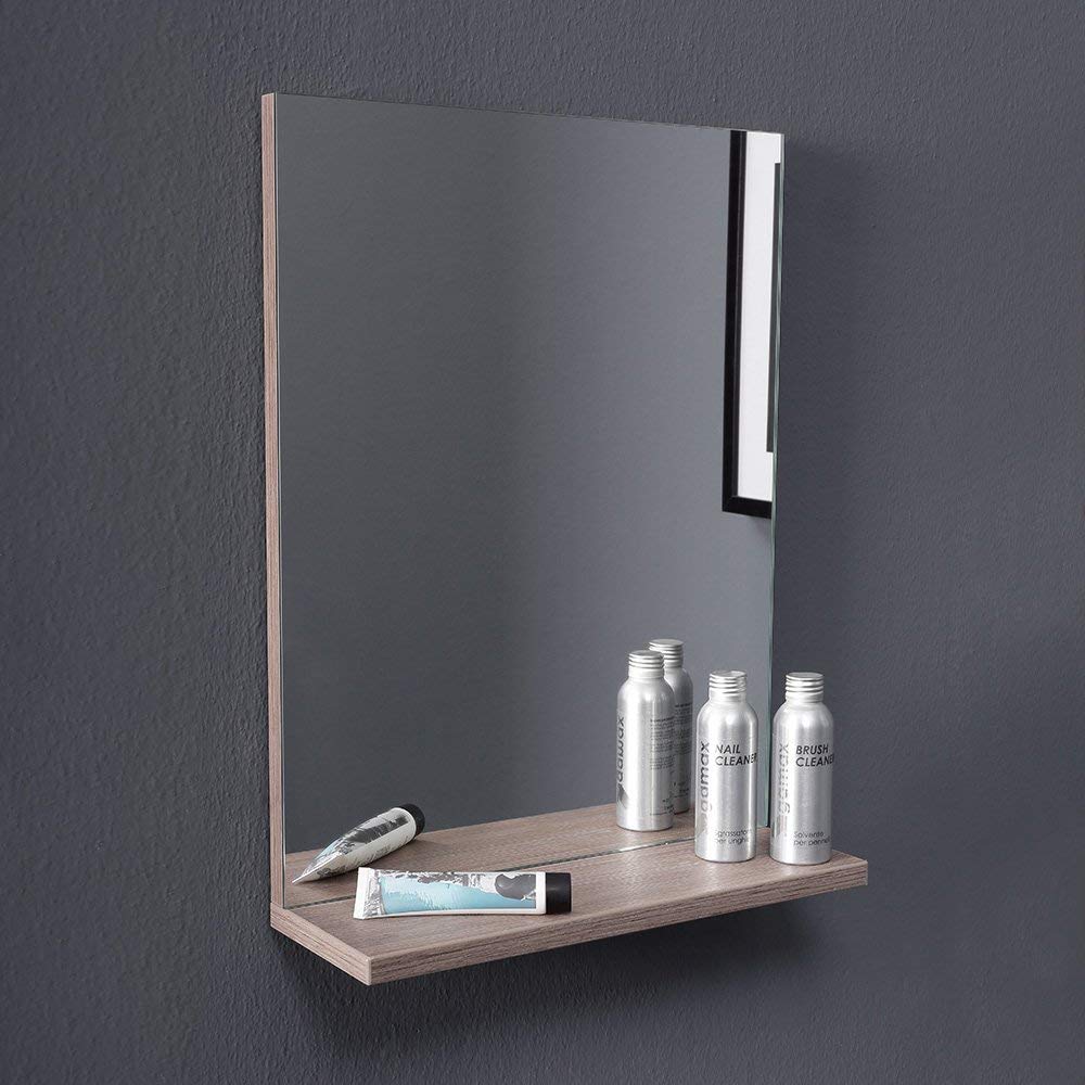 Kiamami Valentina Mobile Bagno Sospeso Salvaspazio Rovere Fumo Smart | Base 42,5x22,5x55,6 cm, lavabo ceramica reversibile, specchio con mensola, ideale per bagni piccoli