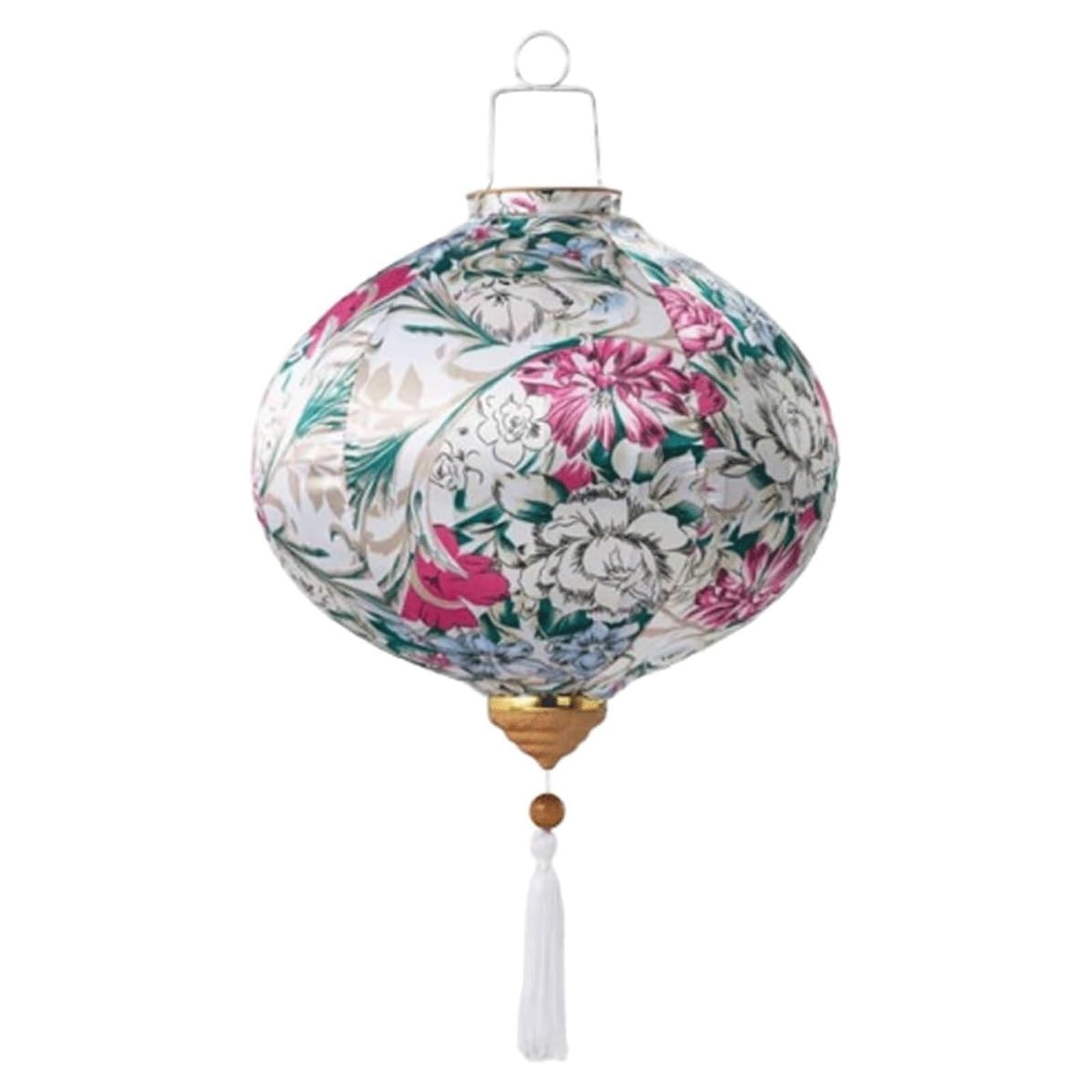 Asian lantern, Chinese Silk Lantern Traditional Round Floral Pattern Hanging with Tassel for Wedding, Party, Festival and Home Decoration(White,12inch)