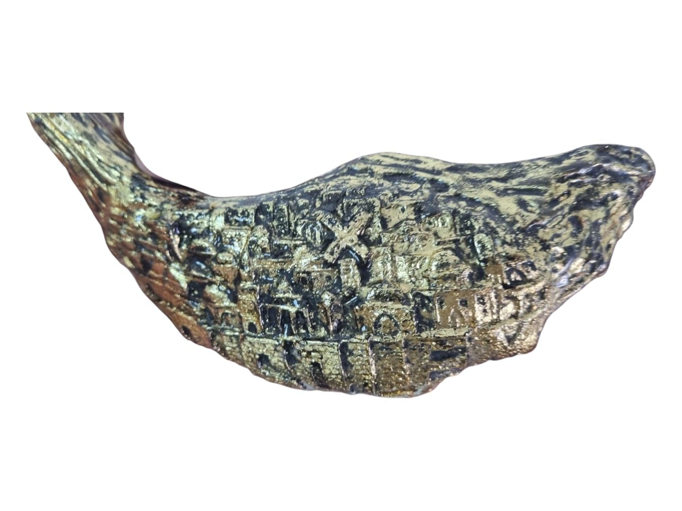 Shofar Jerusalem Old City - Shofar in corno di ariete placcato oro + supporto libero
