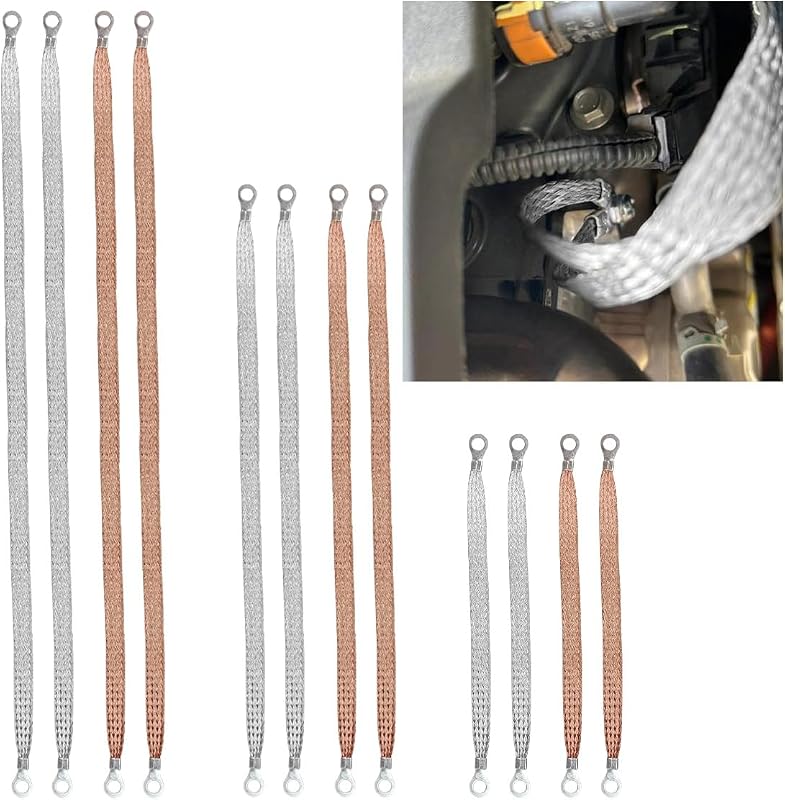 Kit de 12 Cabos de Aterramento Automotivo UHANBUT em Cobre Estanhado Trançado – 10, 14,96 e 19,68 in