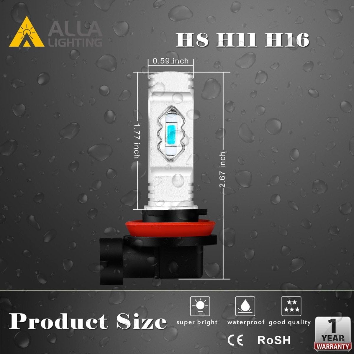 Alla Lighting 3800lm H8 H11 LED Bulbs H16, 3000k Gold Yellow Fog Lights High Illumination ETI 56-SMD Xtreme Super Bright Lamp Replacement