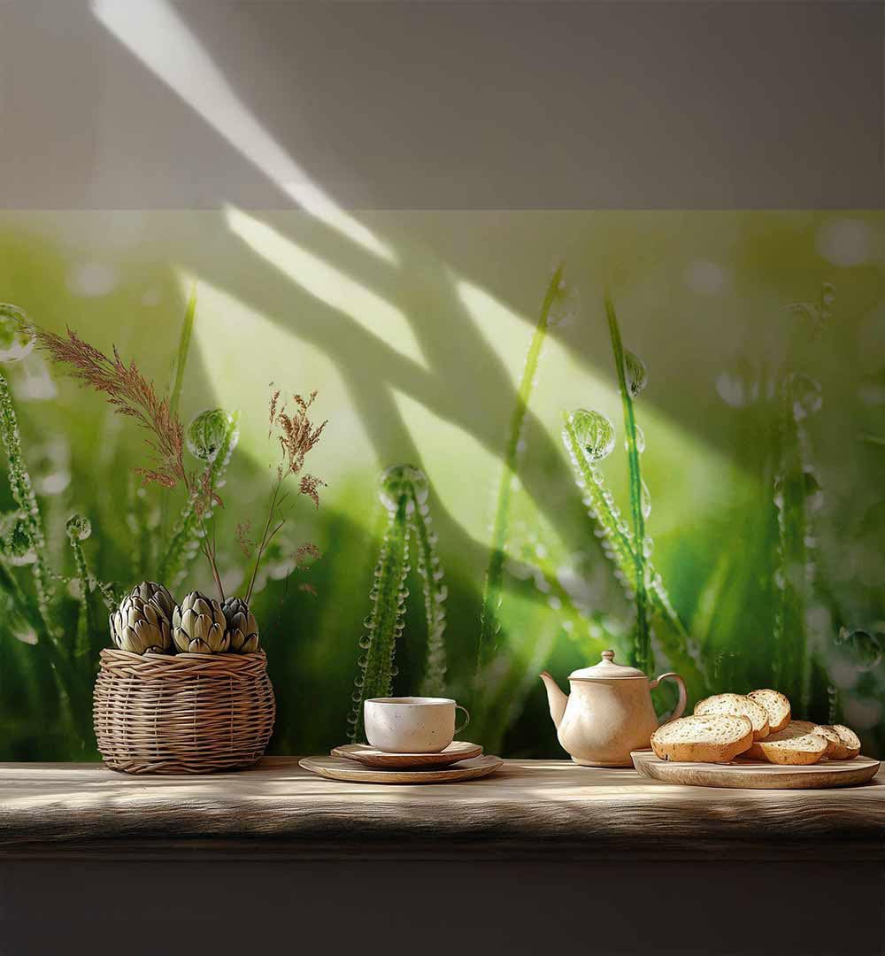 MyMaxxi Küchenrückwand selbstklebend – Matte, versteifte Spritzschutz Folie als günstige Alternative zu Glas, einfache Montage & leichte Reinigung – 60 cm hoch – Motiv: Wiese B 340 cm x H 60 cm