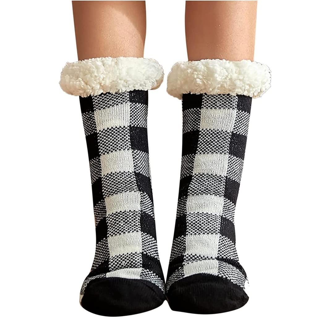 Skarpetka 2 Pary Ciepłych, Miękkich, Puszystych Skarpet Z Podłogą W Kratę, Grubych Ciepłych Pluszowych Skarpet Do Spania Długie Skarpety (Color : Black/White, Size : One Size)