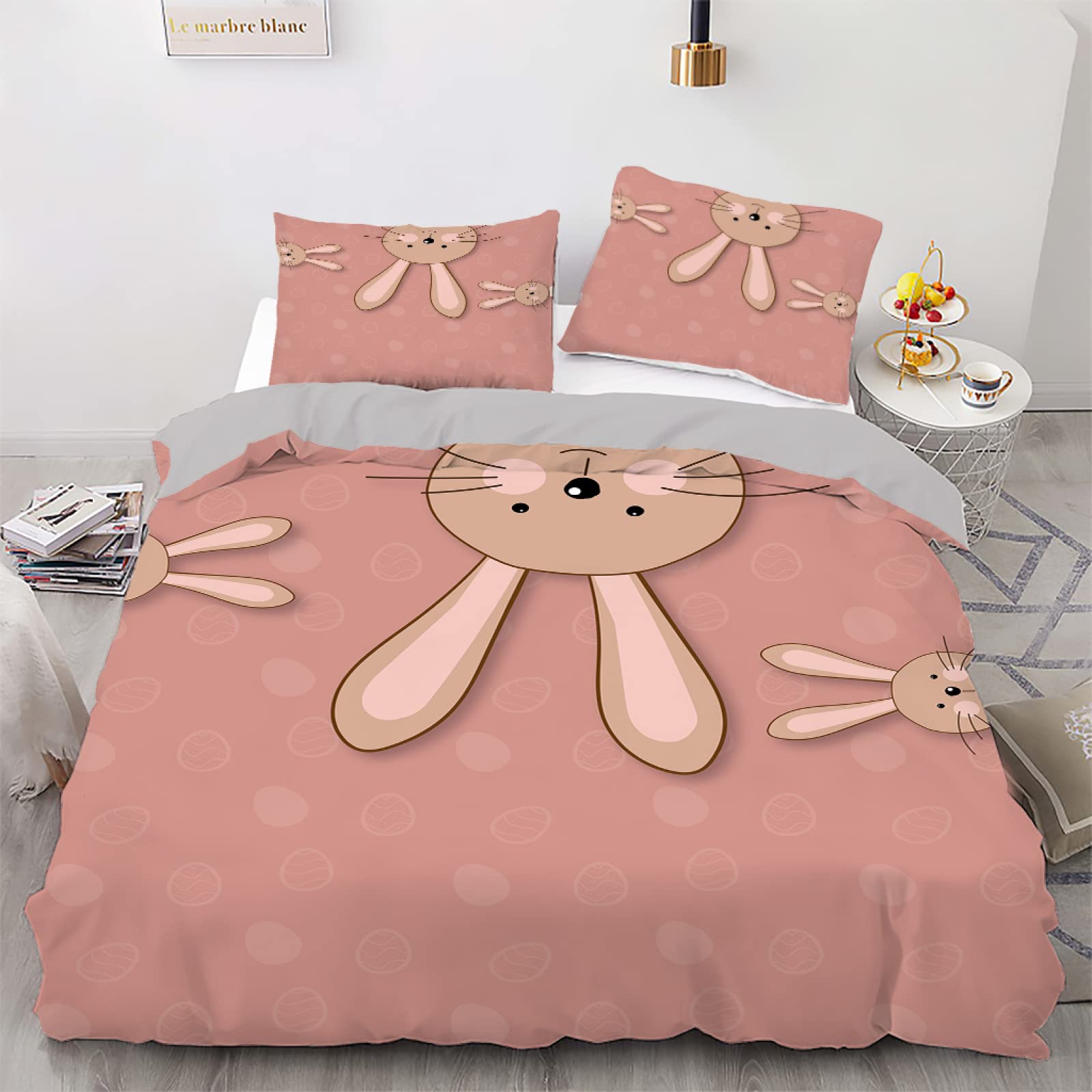 Parure de lit 220x240 anti-plis en tissu microfibre rose pour lit double