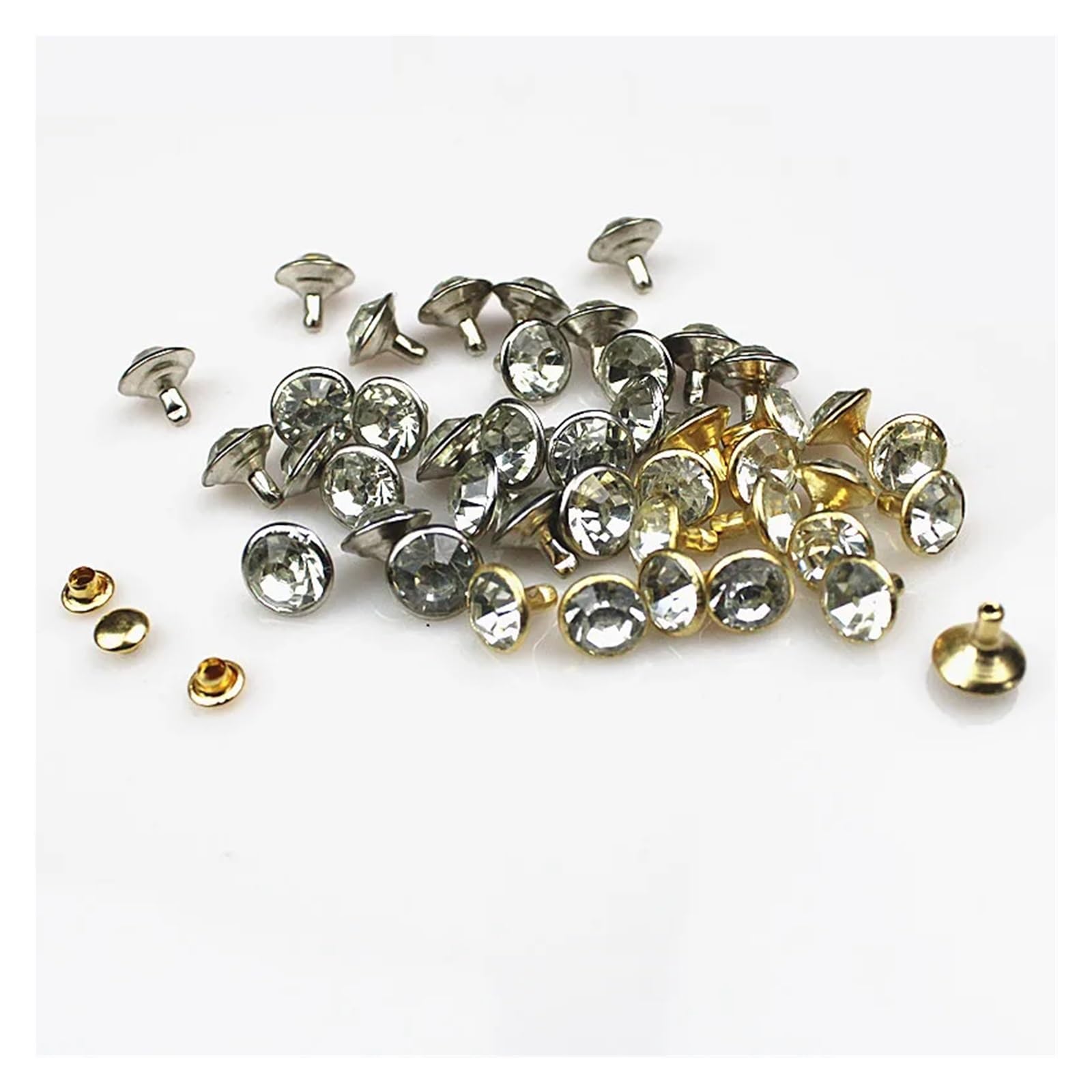 Remaches de cristal metálico, Juego de tachuelas con remaches diamantes imitación 5-12 mm plateado/dorado 50/100/200