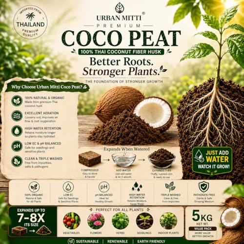 Image of Premium Cocopeat Block 5 Kg with Smart Moisture-Lock Technology | 100% Organic, Ultra-Low EC & pH Balanced. Ideal for Seed Germination, Potting Mix, and Indoor & Outdoor Gardening.