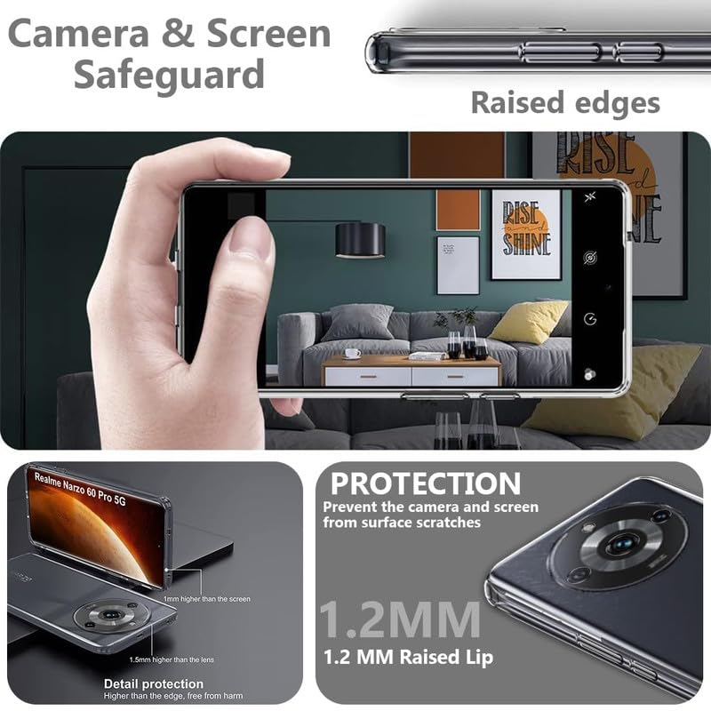 Image of Case Creation New Realme Narzo 60 Premium Imported Quality 0.3mm Crystal Clear Totu Silicone Transparent Flexible Soft Corner Protection with TPU Slim Back Case Color Cover for Oppo Realme Narzo 60