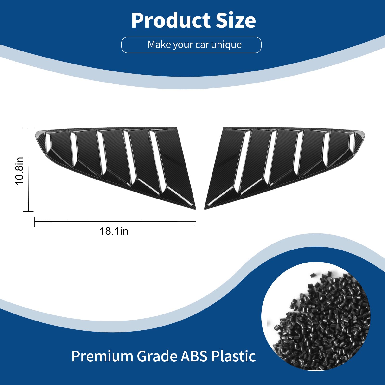 PDKLIN for Mustang Rear Side Quarter Window Louvers Scoop Decal for Mustang 2015 up Black ABS Carbon Fiber Exterior Accessories 2pcs