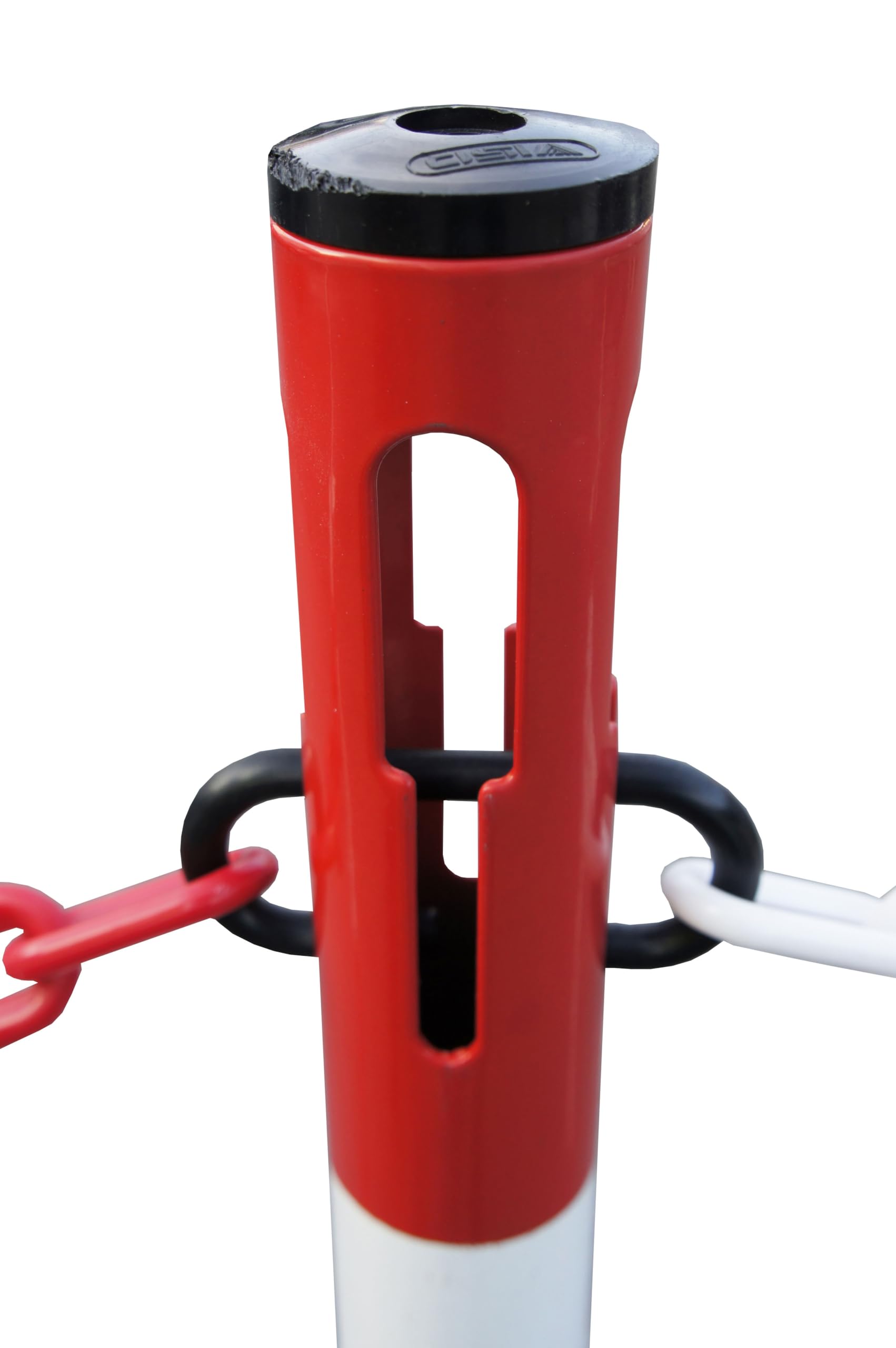 Poteau acier base lestée - rouge/blanc