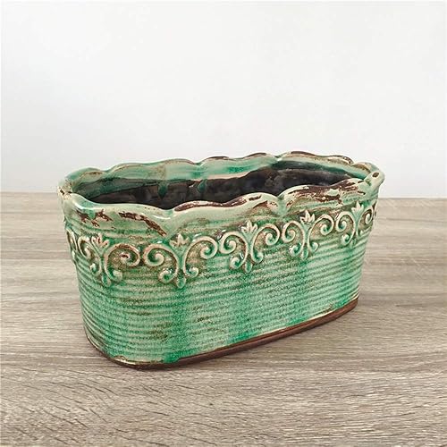 Miniatura 6 de Maceta rectangular de cerámica para orquídeas de campo francés, contenedor para suculentas, decoración para alféizar de ventana (10 pulgadas,