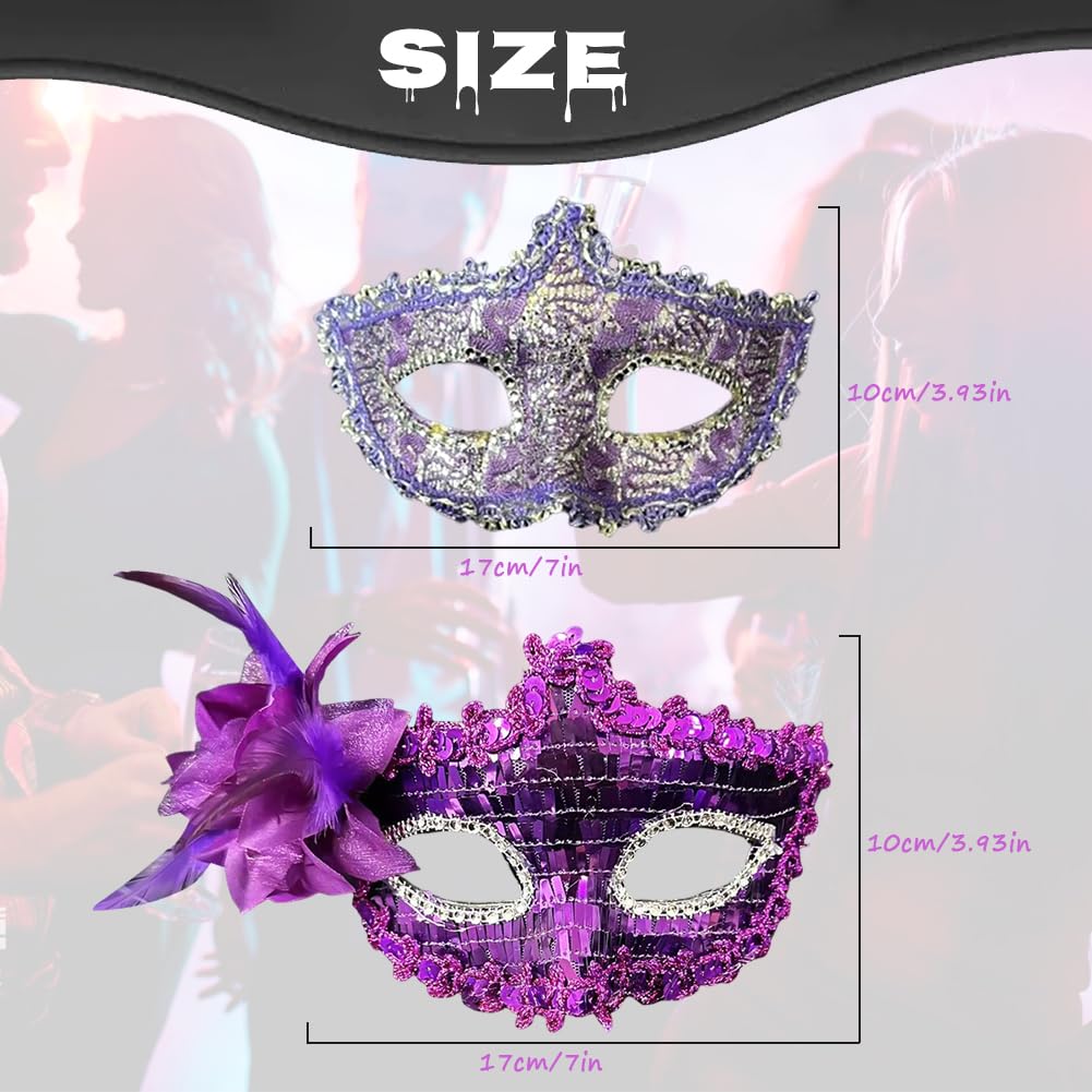 VorPrillynt Masquerade Mask, 2PCS Rhinestones Metal Cosplay Venetian Party Mask, Lace Couple Masks for Halloween Party - Image 2