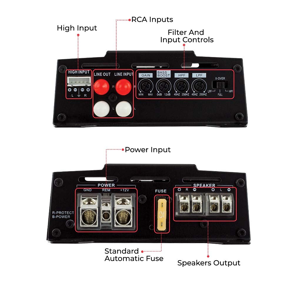 DS18 CANDY-X5B 2000 Watts Max Gamme Complète 5 Canaux Amplificateur De Classe D Avec Le Contrôleur De Niveau Du Subwoofer à Distance Noir - Foto 6