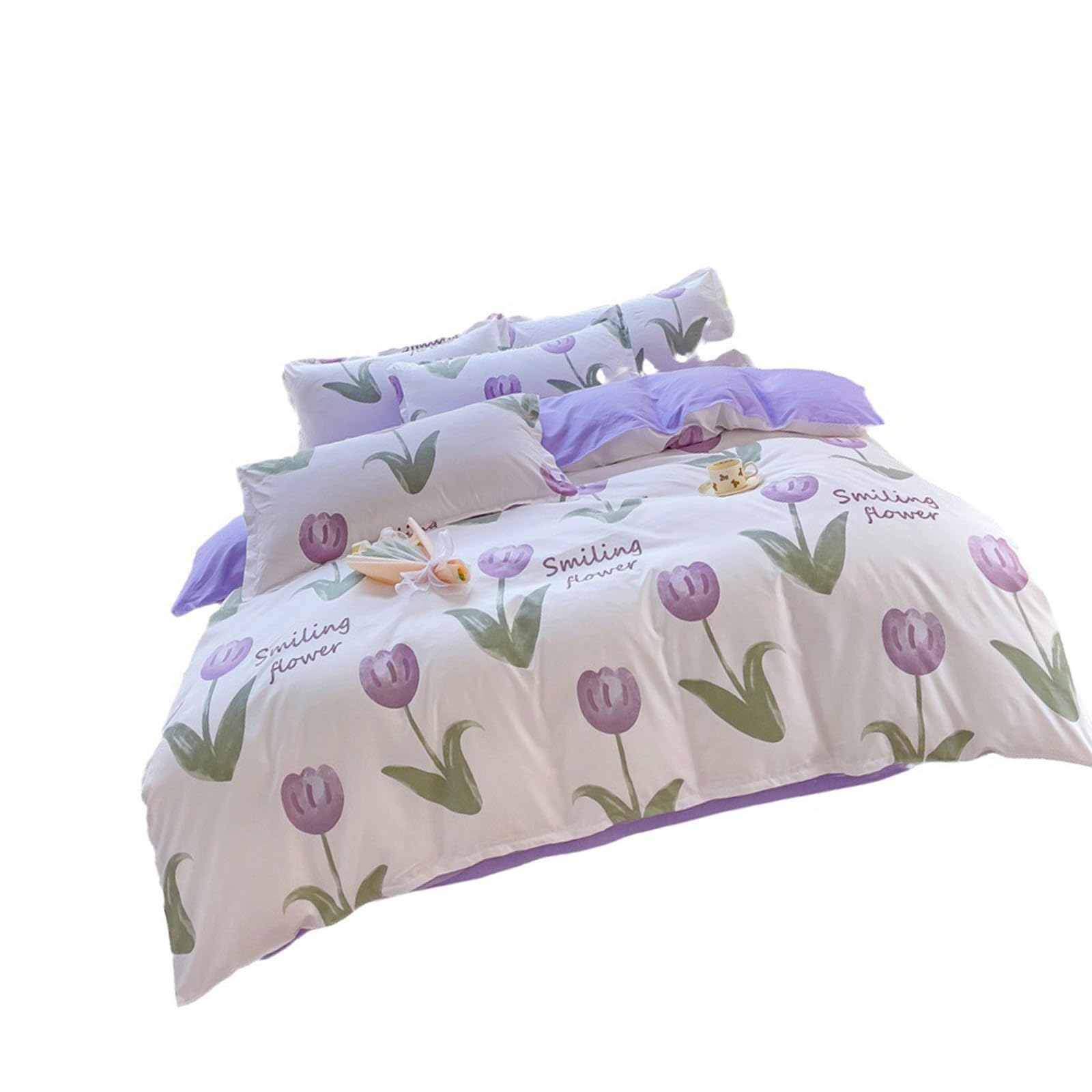 Parure de lit 4 pièces en coton lavé haut de gamme pour des nuits douces