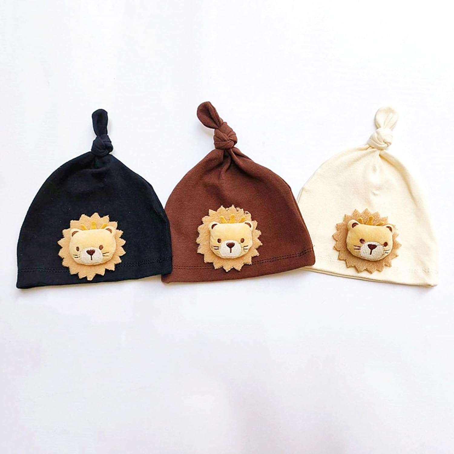 Cute Lion Pattern Baby Hat Soft Newborn Bonnet Windproof Cotton Warm Hat Infant ES Shower Gift for 0-12 Months, Head circumference 40-48cm, Beige