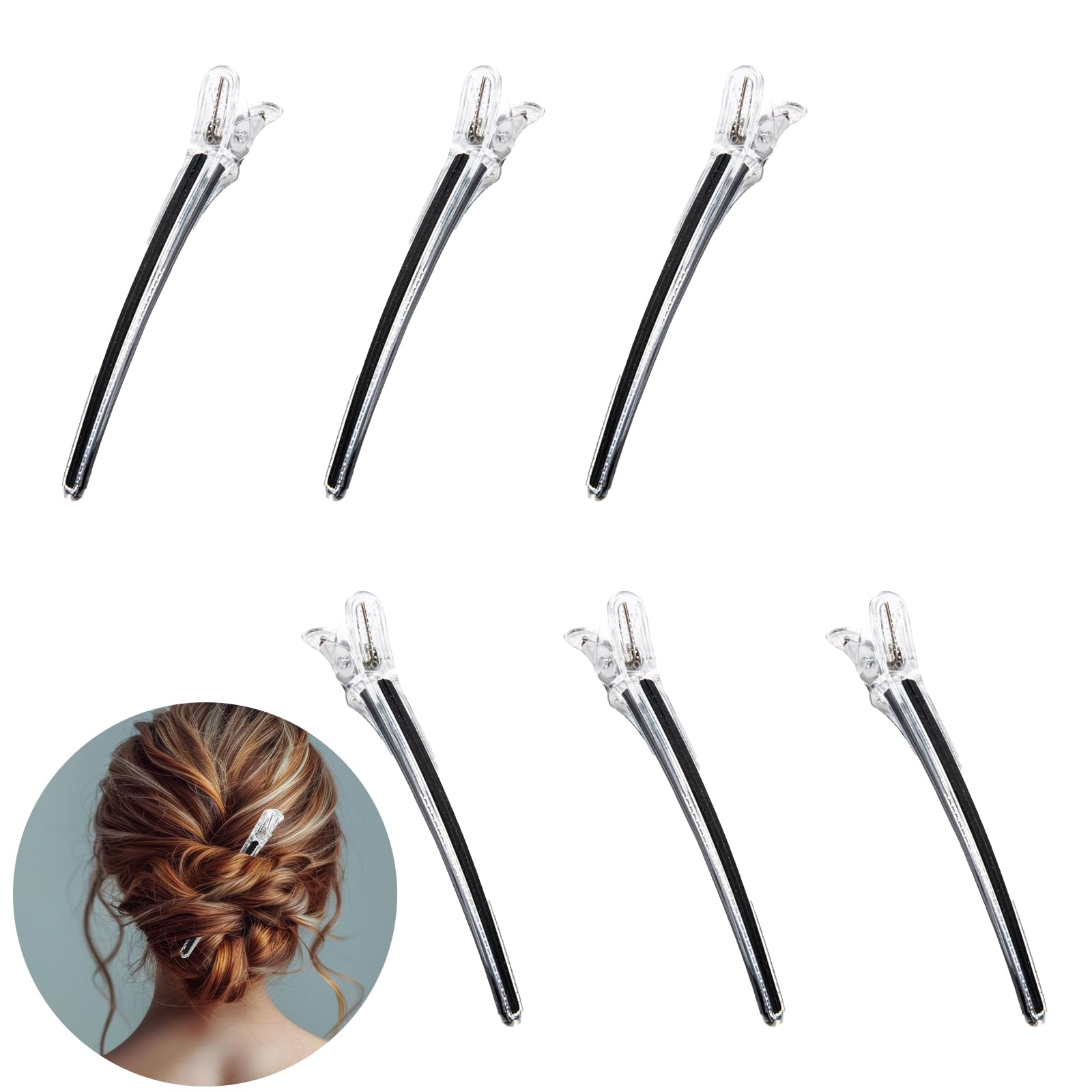 PAVIKE ダッカール メンズ（6本セット） レディーズ ヘアピン 跡がつかない ヘアクリップ 髪留め メンズ クリップ ヘアクリップ 美容師 プロ用 前髪 髪留め クリップ 錆びにくい ヘアカット スタイリング ブラック