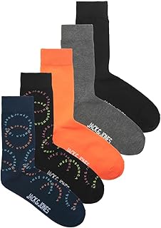 Jaclogo circular socks, pack of 5, Black/Pack:Navy Blazer - Black - DGM - Vibrant Orange, One size fits all