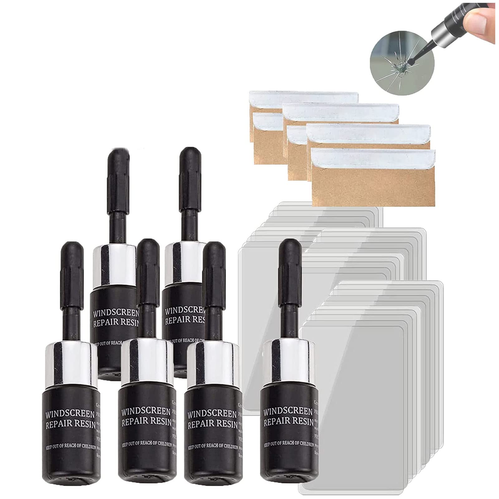 VELOWEMantra Blue Glass Repair, Cracks'gone Glass Repair Kit New Formula, Cracks'gone Glass Repair Kit, Windshield Crack Repair Kit, Automotive Glass Nano Repair Fluid Kit (6pcs)