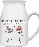 LASFOUR Personalized Ceramic Flower Vase - 'It Takes A Long Time To Grow An Old Friend' with Birth Month Flower, Custom Friendship Gift