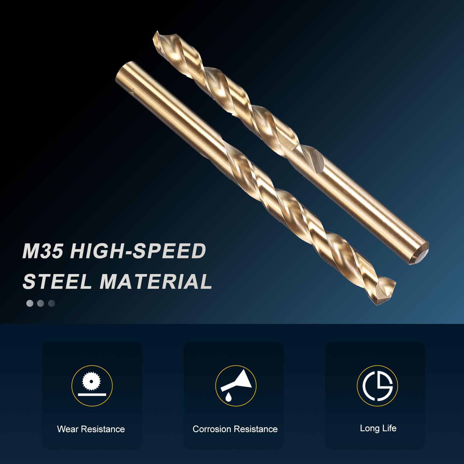 PATIKIL 10mm Drill Bit, M35 Cobalt 5% High-Speed Steel Jobber Straight Shank 135° Gold Finish for Stainless Steel Hard Metal - 3 Pack - Image 3