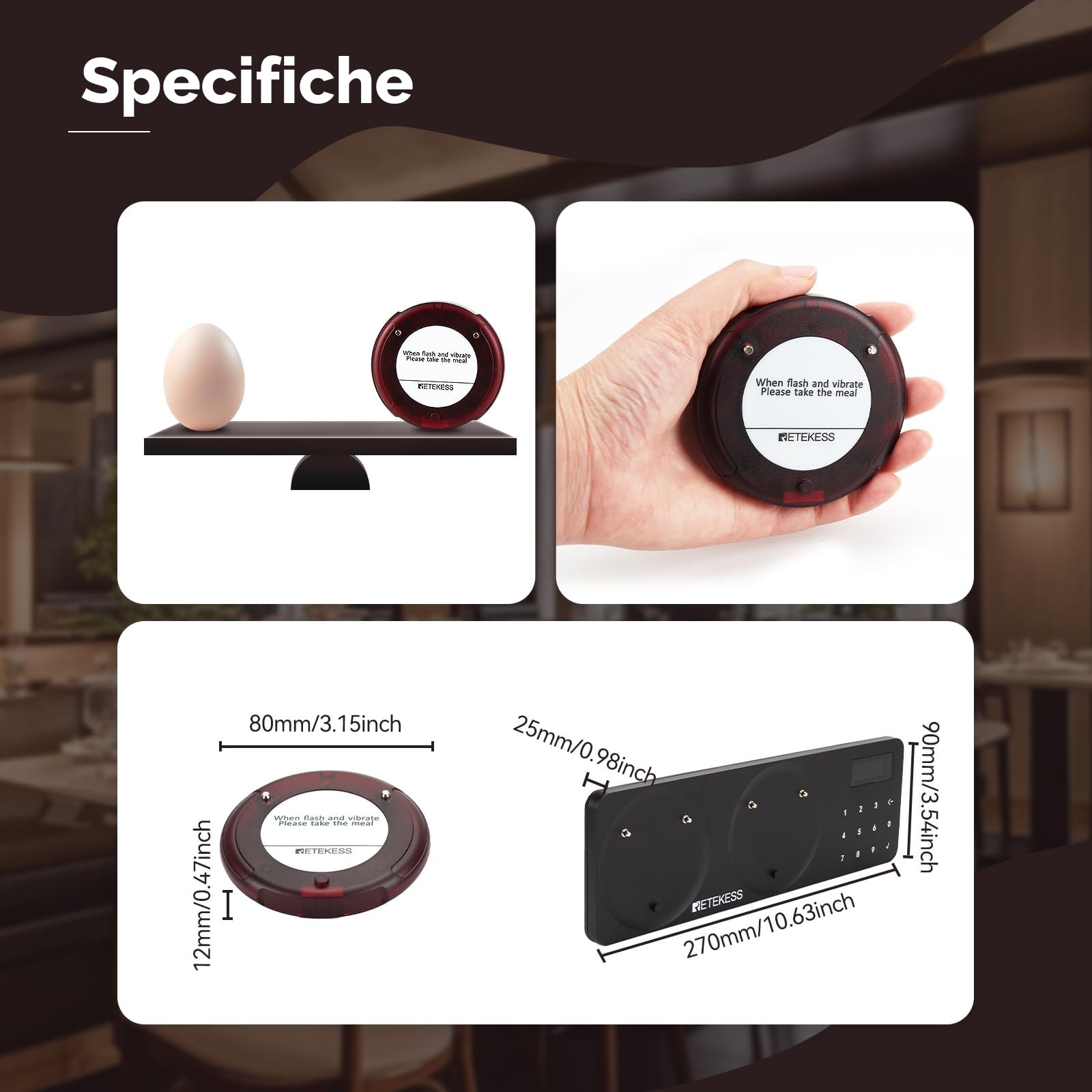 Retekess TD163 Cercapersone Ristorante, 500M Pager Ristorante, 31 Modalità di Chiamata, Facile da Usare, 300 mAh 20H, Cercapersone Wireless per Ristoranti, Logistica, Hotel (20 Cercapersone)