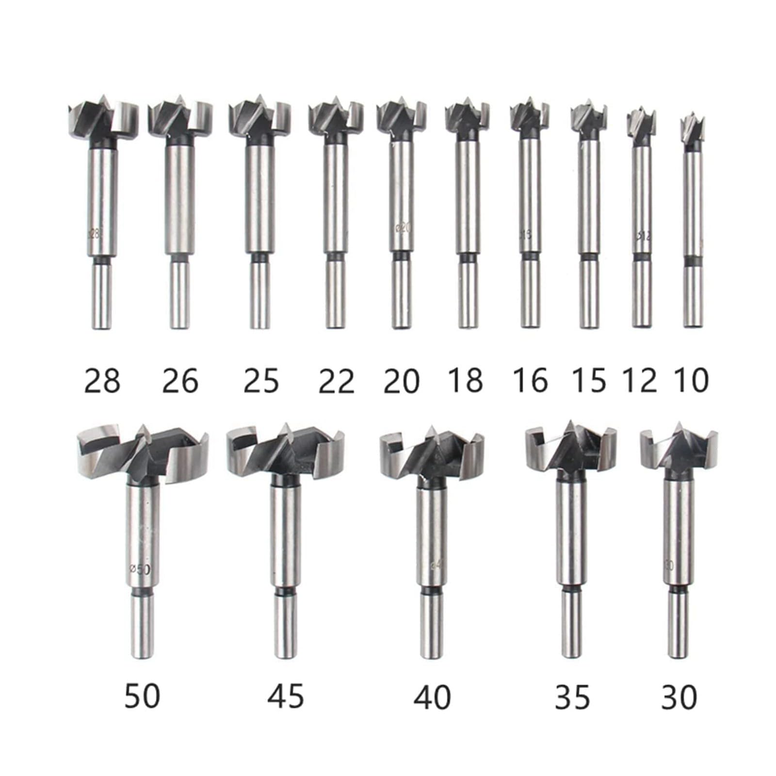 Juego de 15 brocas Forstner, 10-50 mm, broca para madera con vástago redondo, broca para madera maciza, MDF, aglomerado