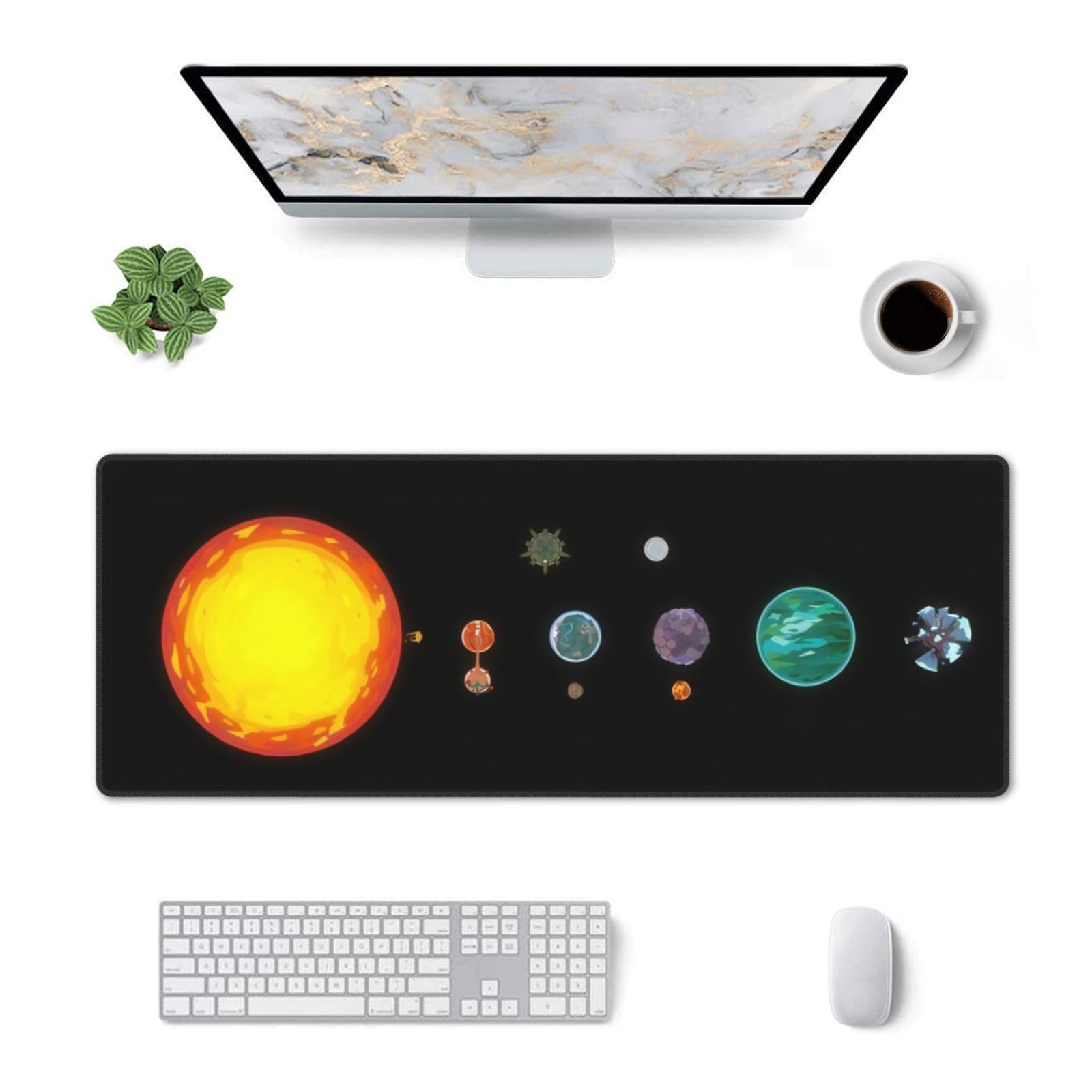 Outer Wilds - Tappetino per mouse da gioco XXL, 89,9 x 40 cm, con base antiscivolo per tastiera e mouse completi, installazione a casa e ufficio