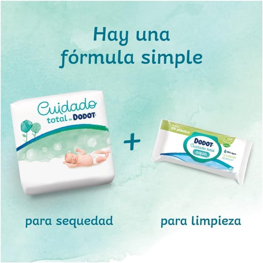 Dodot Cuidado Total Talla 1 (2-5 kg) Pack Ahorro 210 Pañales + 20 Toallitas Aqua Pure – Máxima Protección y Suavidad para Recién Nacido