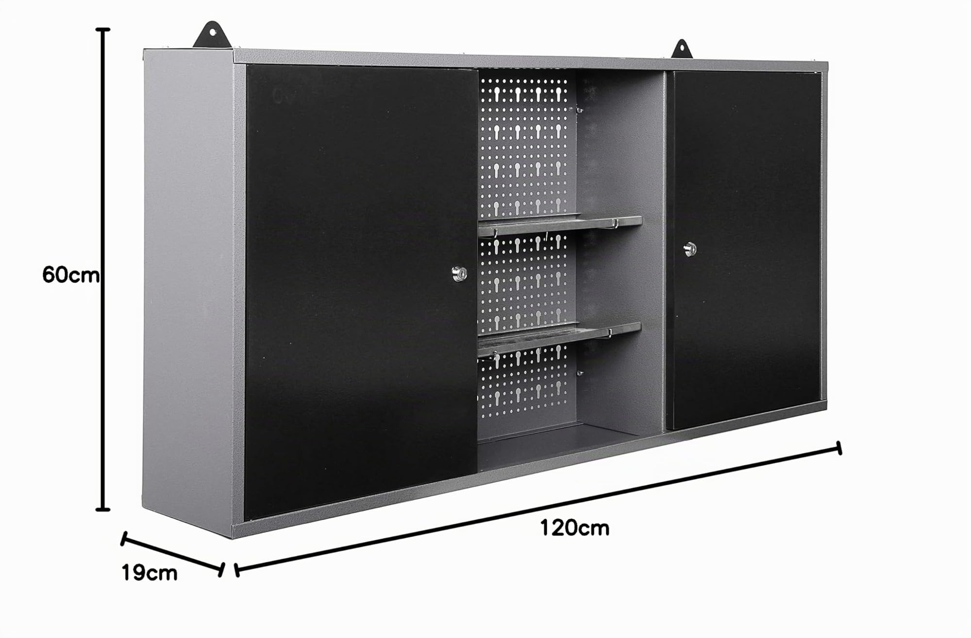 Ondis24, armadio da parete in metallo, armadio per utensili chiudibile, grigio nero, 120 cm - Kurt