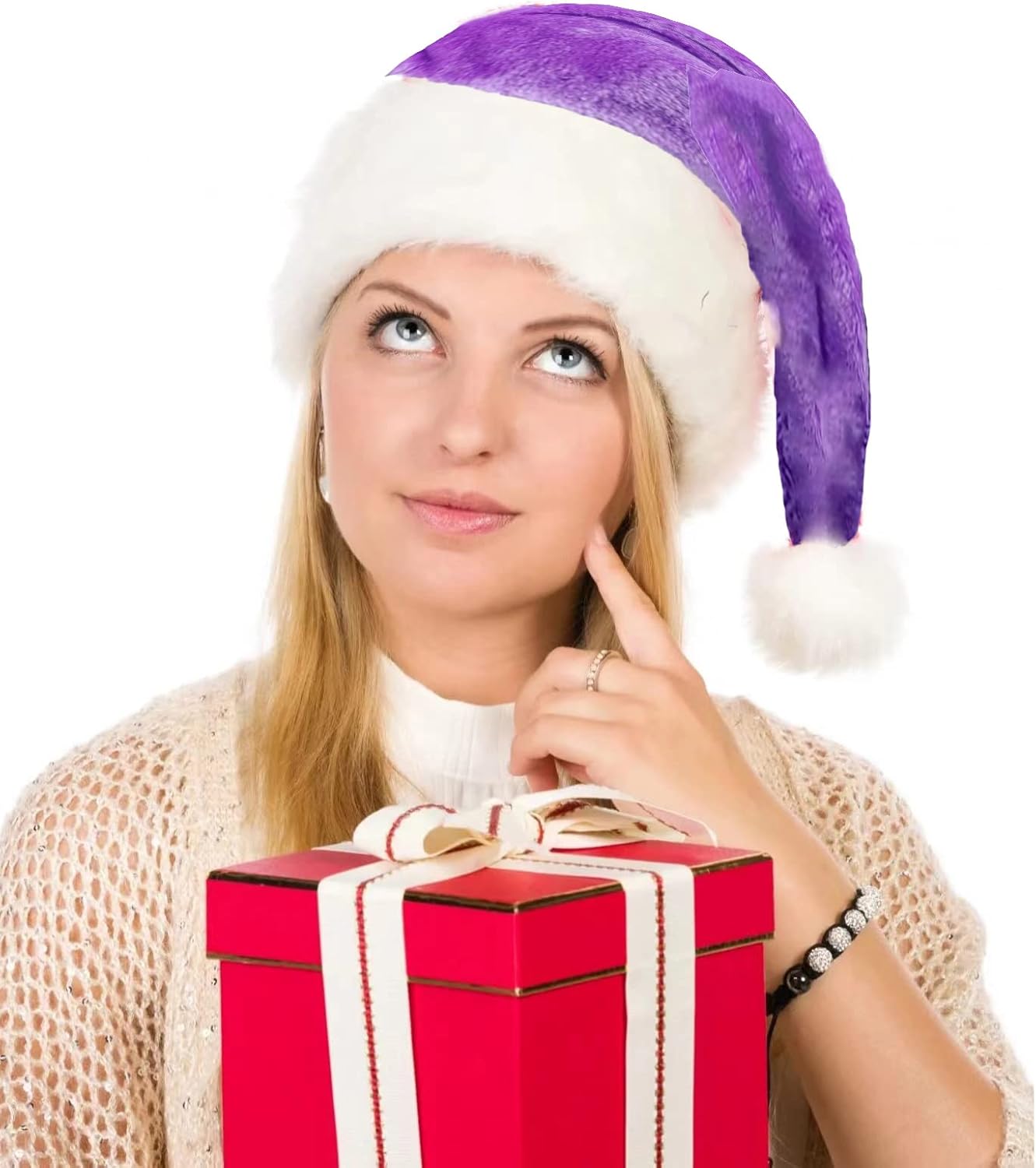 Purple Santa Hats Plush Christmas Hat for Adults Unisex Velvet Xmas Hat for Christmas Xmas New Year's Holiday Party - Image 3