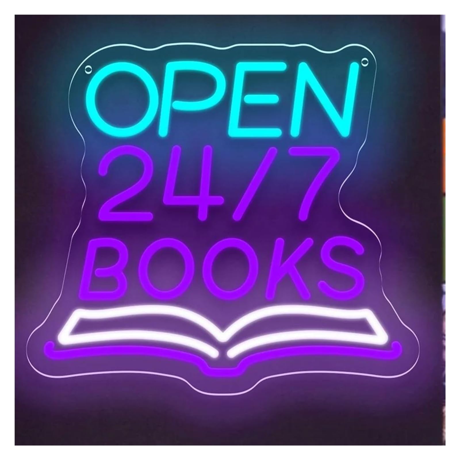 Luci al Neon Da Parete Insegna Al Neon Dimmerabile Open 24/7 Books Angolo Lettura Per Libreria, Biblioteca, Arredamento Per Caffè, Per Amanti Dei Libri, 35.5x31.8cm
