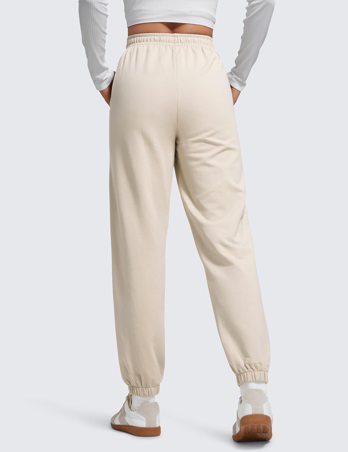 CRZ YOGA Fleece Sweatpants Women Cotton Joggers High Waisted Lounge Casual Travel Elastic Bottom Pants with Pockets - Image 2